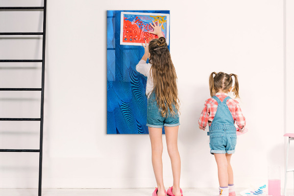 Memobord van glas met print inclusief neodymium magneten Blauw bord voor foto's en notities