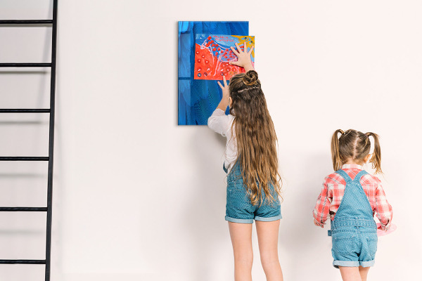 Memobord van glas met print inclusief neodymium magneten Blauw bord voor foto's en notities