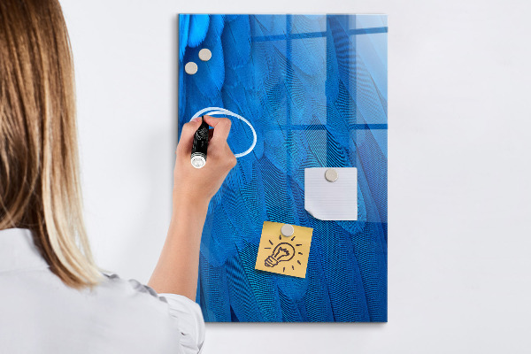 Memobord van glas met print inclusief neodymium magneten Blauw bord voor foto's en notities