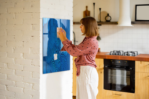 Memobord van glas met print inclusief neodymium magneten Blauw bord voor foto's en notities