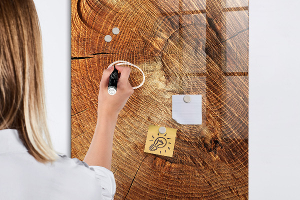 Decoratief glazen wandbord beschrijfbaar en magnetisch Memobord met houten motief