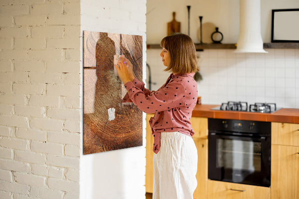 Decoratief glazen wandbord beschrijfbaar en magnetisch Memobord met houten motief