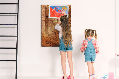 Decoratief glazen wandbord beschrijfbaar en magnetisch Memobord met houten motief