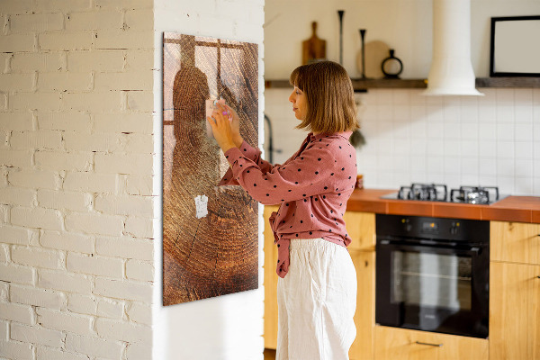 Decoratief glazen wandbord beschrijfbaar en magnetisch Memobord met houten motief