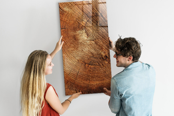 Decoratief glazen wandbord beschrijfbaar en magnetisch Memobord met houten motief