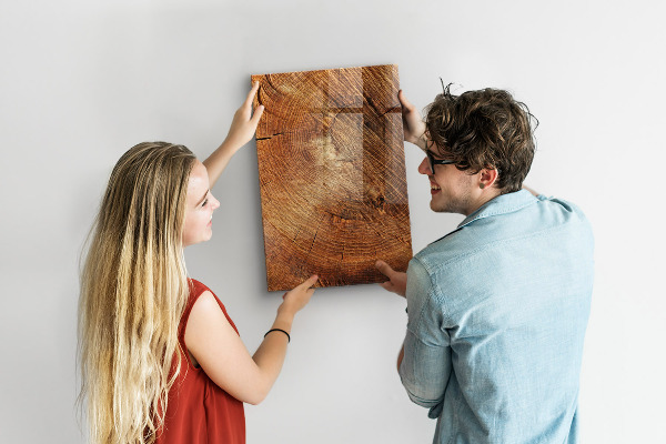Decoratief glazen wandbord beschrijfbaar en magnetisch Memobord met houten motief