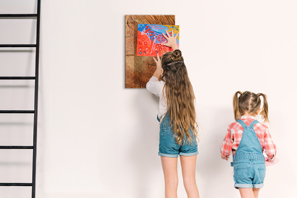 Decoratief glazen wandbord beschrijfbaar en magnetisch Memobord met houten motief