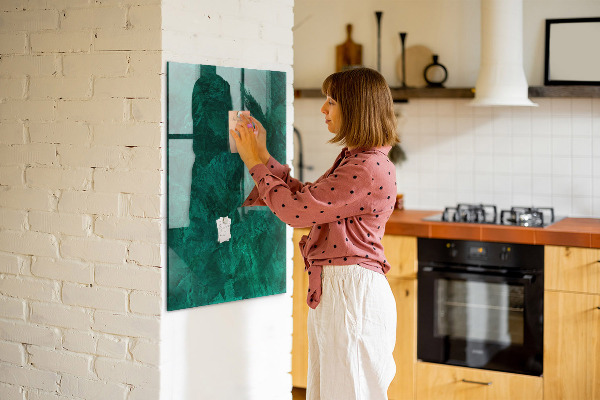 Memobord van glas met print inclusief neodymium magneten Groen bord voor notities en foto's