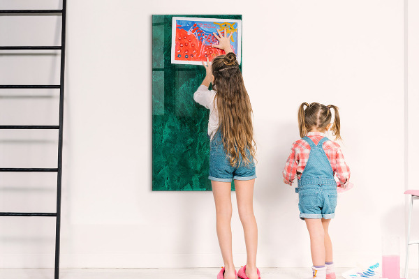 Memobord van glas met print inclusief neodymium magneten Groen bord voor notities en foto's