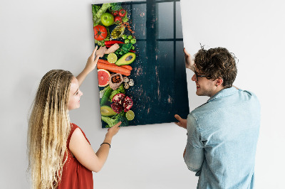Decoratief glazen wandbord beschrijfbaar en magnetisch Gezonde ingrediënten en herinneringen in de keuken