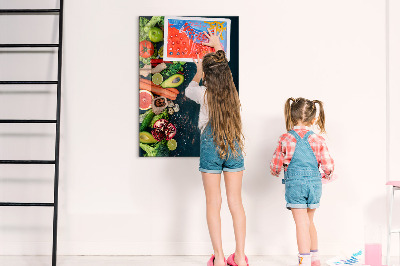 Decoratief glazen wandbord beschrijfbaar en magnetisch Gezonde ingrediënten en herinneringen in de keuken