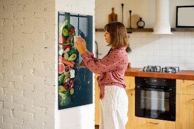 Decoratief glazen wandbord beschrijfbaar en magnetisch Gezonde ingrediënten en herinneringen in de keuken