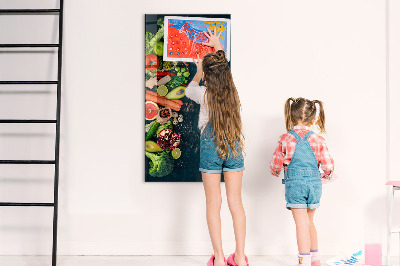 Decoratief glazen wandbord beschrijfbaar en magnetisch Gezonde ingrediënten en herinneringen in de keuken