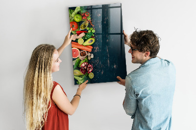 Decoratief glazen wandbord beschrijfbaar en magnetisch Gezonde ingrediënten en herinneringen in de keuken
