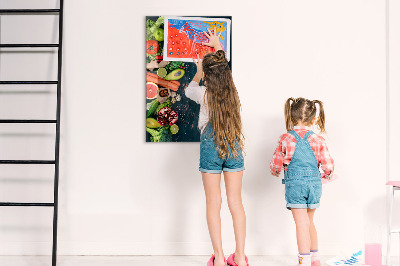 Decoratief glazen wandbord beschrijfbaar en magnetisch Gezonde ingrediënten en herinneringen in de keuken