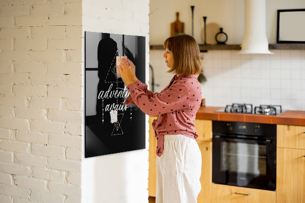 Decoratief glazen wandbord beschrijfbaar en magnetisch Avontuur in foto's en herinneringen