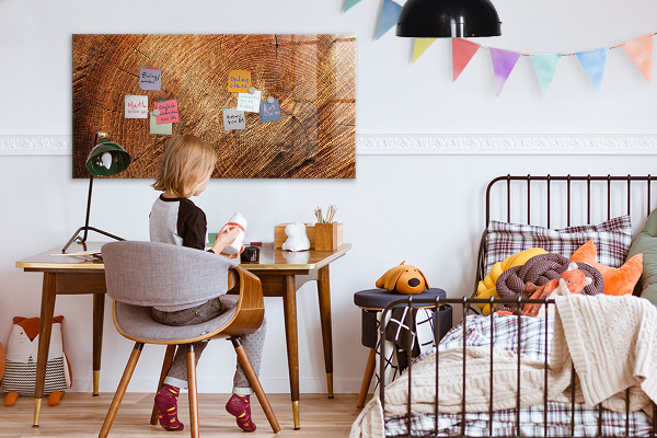 Decoratief glazen wandbord beschrijfbaar en magnetisch Memobord in rustieke stijl