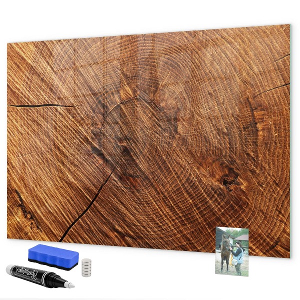 Memobord van glas met print inclusief neodymium magneten Foto-organizer op een houten plank
