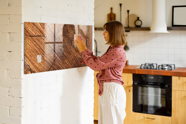 Memobord van glas met print inclusief neodymium magneten Foto-organizer op een houten plank