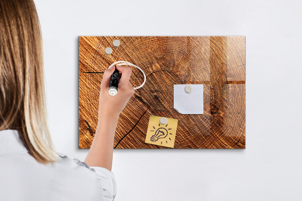 Memobord van glas met print inclusief neodymium magneten Foto-organizer op een houten plank