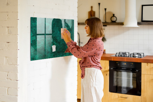 Memobord van glas met print inclusief neodymium magneten Groen bord voor notities en foto's