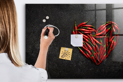 Memobord van glas met print inclusief neodymium magneten Een hart vol paprika's en foto's van herinneringen.
