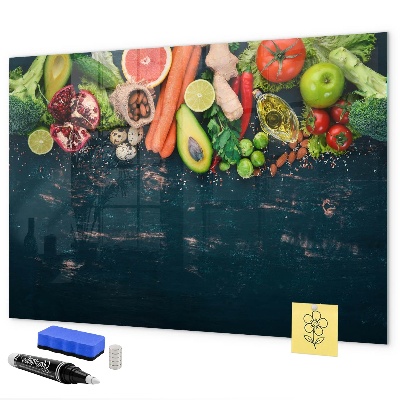 Memobord van glas met print inclusief neodymium magneten Kleurrijke culinaire inspiraties aan de muur