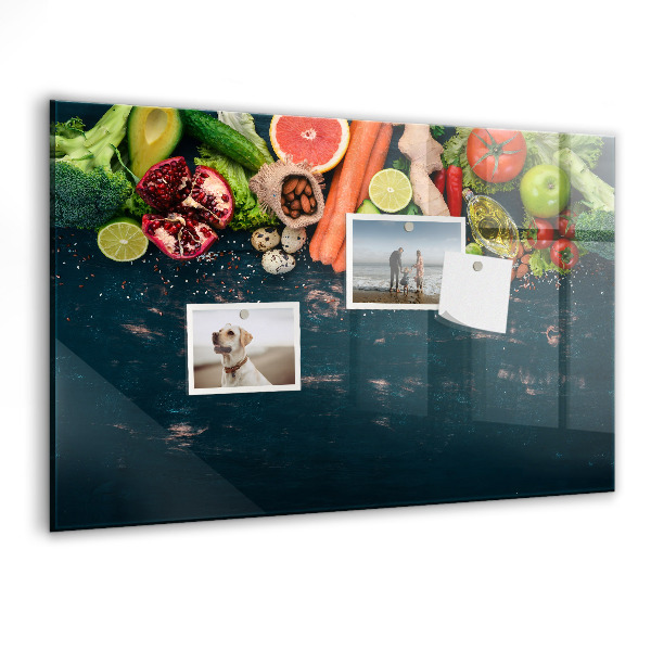 Memobord van glas met print inclusief neodymium magneten Kleurrijke culinaire inspiraties aan de muur