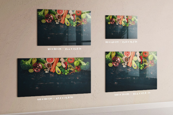 Memobord van glas met print inclusief neodymium magneten Kleurrijke culinaire inspiraties aan de muur