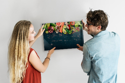 Memobord van glas met print inclusief neodymium magneten Kleurrijke culinaire inspiraties aan de muur