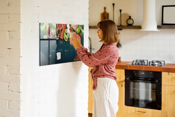 Memobord van glas met print inclusief neodymium magneten Kleurrijke culinaire inspiraties aan de muur