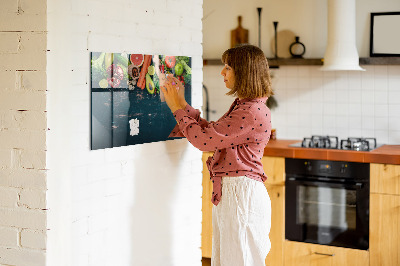 Memobord van glas met print inclusief neodymium magneten Kleurrijke culinaire inspiraties aan de muur