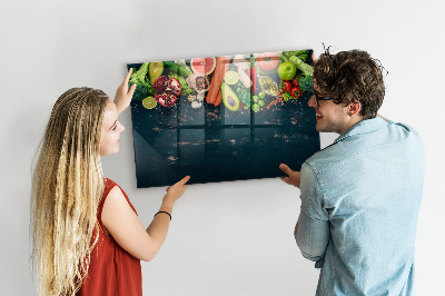 Memobord van glas met print inclusief neodymium magneten Kleurrijke culinaire inspiraties aan de muur