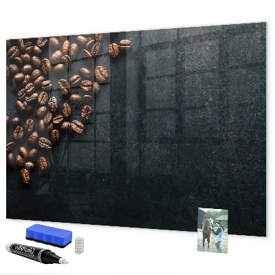 Decoratief glazen wandbord beschrijfbaar en magnetisch Koffie en herinneringen op één plek.