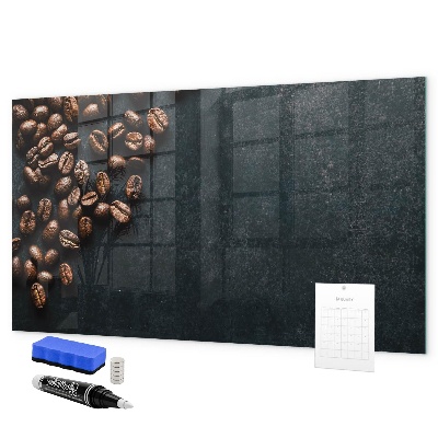 Decoratief glazen wandbord beschrijfbaar en magnetisch Koffie en herinneringen op één plek.