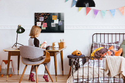 Decoratief glazen wandbord beschrijfbaar en magnetisch Koffie en herinneringen op één plek.