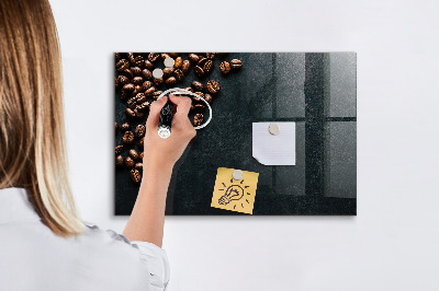 Decoratief glazen wandbord beschrijfbaar en magnetisch Koffie en herinneringen op één plek.