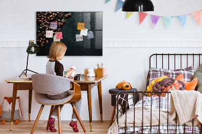 Decoratief glazen wandbord beschrijfbaar en magnetisch Koffie en herinneringen op één plek.