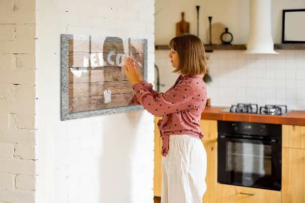 Decoratief glazen wandbord beschrijfbaar en magnetisch Welkomstbord met ruimte voor foto's