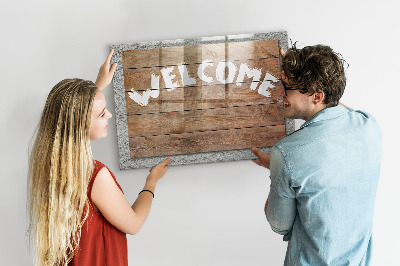 Decoratief glazen wandbord beschrijfbaar en magnetisch Welkomstbord met ruimte voor foto's