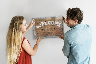 Decoratief glazen wandbord beschrijfbaar en magnetisch Welkomstbord met ruimte voor foto's