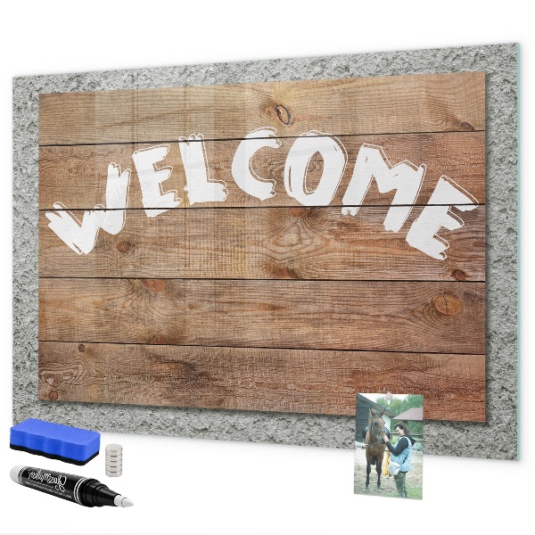 Decoratief glazen wandbord beschrijfbaar en magnetisch Welkomstbord met ruimte voor foto's