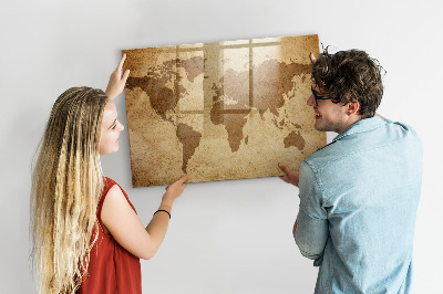Decoratief glazen wandbord beschrijfbaar en magnetisch Wereldkaart als inspiratiebord