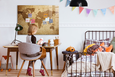 Decoratief glazen wandbord beschrijfbaar en magnetisch Wereldkaart als inspiratiebord