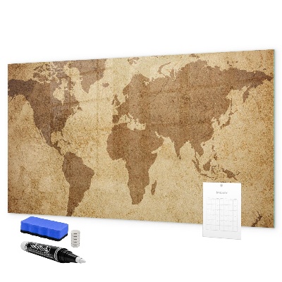 Decoratief glazen wandbord beschrijfbaar en magnetisch Wereldkaart als inspiratiebord