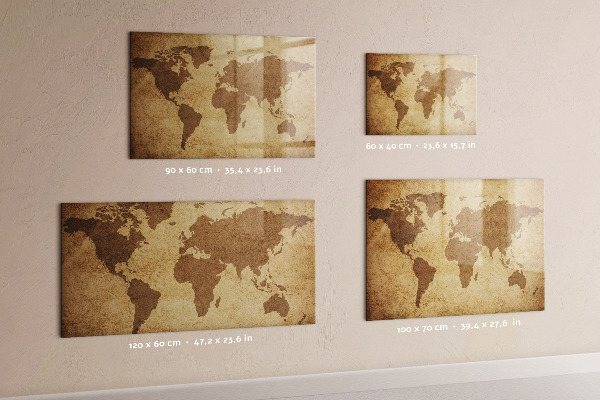 Decoratief glazen wandbord beschrijfbaar en magnetisch Wereldkaart als inspiratiebord