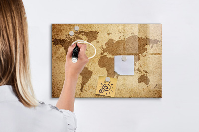 Decoratief glazen wandbord beschrijfbaar en magnetisch Wereldkaart als inspiratiebord