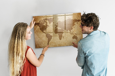 Decoratief glazen wandbord beschrijfbaar en magnetisch Wereldkaart als inspiratiebord