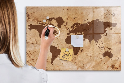 Memobord van glas met print inclusief neodymium magneten Een wereldkaart om herinneringen op te schrijven