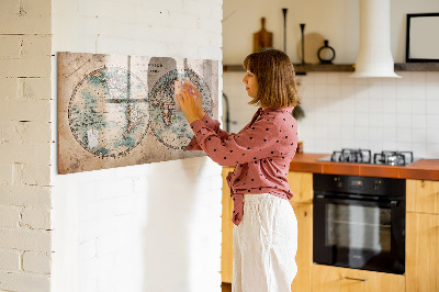 Decoratief glazen wandbord beschrijfbaar en magnetisch Wereldkaart met ruimte voor foto's